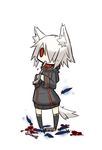  animal_ears bad_id bad_pixiv_id blood bone eating feathers kazana_(sakuto) original red_eyes saku_(kazana) simple_background solo tail white_background wolf_ears wolf_tail 