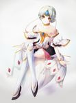  bad_id bad_pixiv_id choker code:_empress_(elsword) crown dress elsword eve_(elsword) highres kurayuki0404 legs off_shoulder sitting strapless strapless_dress thighhighs white_hair white_legwear white_sleeves yellow_choker yellow_eyes 