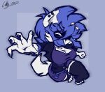 3_toes angry anthro attack big_breasts black_clothing black_jacket black_legwear black_thigh_highs black_topwear blue_background blue_claws blue_hair bottomwear breasts claws cleavage clothed clothing cryptiacurves digital_drawing_(artwork) digital_media_(artwork) domestic_cat ear_piercing feet felid feline felis female fur hair jacket legwear looking_at_viewer mammal motion_lines notched_ear one_eye_obstructed open_clothing open_jacket open_topwear piercing purple_bottomwear purple_clothing purple_shirt purple_shorts purple_topwear roxy_(cryptiacurves) shirt shorts simple_background solo tail thigh_highs toeless_thigh_highs toes topwear watermark white_body white_fur