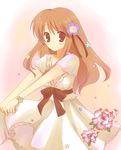  asahina_mikuru blush bow brown_eyes brown_hair dress flower pokopi smile solo suzumiya_haruhi_no_yuuutsu 