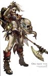  1girl abs armor axe biceps female highres lineage lineage_2 monster_girl muscle muscular_female orc pteruges skull solo weapon 
