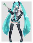  bare_shoulders detached_sleeves green_eyes green_hair hatsune_miku legs long_hair lowres mabius necktie pixel_art skirt solo spring_onion thighhighs twintails very_long_hair vocaloid zettai_ryouiki 