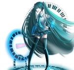  bare_shoulders detached_sleeves green_eyes green_hair hatsune_miku instrument keyboard_(instrument) long_hair piano_keys skirt solo sumito thighhighs twintails very_long_hair vocaloid 