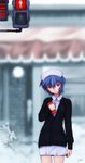  ayanami_rei blue_hair highres jacket kobayashi_yuuji neon_genesis_evangelion nurse red_eyes short_hair skirt solo 