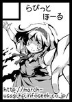  alice_margatroid black_border border circle_cut greyscale monochrome solo touhou xexu 