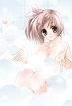  bath bathtub brown_eyes brown_hair bubble copyright_request minase_lin nude solo 