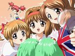  brown_hair hinako_(sister_princess) jpeg_artifacts kaho_(sister_princess) magnifying_glass multiple_girls non-web_source one_eye_closed pom_poms red_hair short_hair sister_princess twintails wallpaper yamagami_mami yotsuba_(sister_princess) 