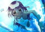  artist_request atsumi_hina black_eyes bubble competition_swimsuit from_below game_cg lane_line long_hair one-piece_swimsuit open_mouth perspective pool purple_hair see-through solo sukumizu_2 swimming swimsuit tattoo underwater white_swimsuit 