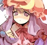  bad_id bad_pixiv_id closed_mouth crescent dadami expressionless face hat looking_at_viewer mob_cap patchouli_knowledge purple_eyes purple_hair simple_background solo touhou upper_body white_background 