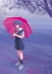  ayanami_rei blue_hair closed_eyes highres kobayashi_yuuji neon_genesis_evangelion rain school_uniform skirt solo umbrella 