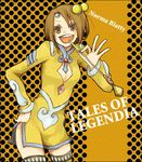  bad_id bad_pixiv_id brown_eyes brown_hair buzz character_name cleavage_cutout copyright_name drinking_straw flat_chest hair_bobbles hair_ornament norma_beatty orange_background short_hair skirt tales_of_(series) tales_of_legendia thighhighs yellow_skirt zettai_ryouiki 