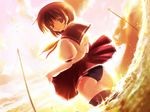  ass black_eyes brown_hair copyright_request flat_ass non-web_source panties pantyshot resized school_uniform serafuku short_hair skirt sky solo sunset thighhighs underwear upscaled water wet wet_clothes wind wind_lift yaegashi_nan 