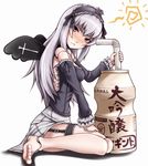  barefoot blush doll_joints drinking_straw feet garter_straps ina_(gokihoihoi) long_hair minigirl rozen_maiden silver_hair sitting solo suigintou wariza wings yakult 