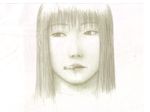  cigarette green haibane_renmei long_hair monochrome realistic reki sketch solo traditional_media yasunon 