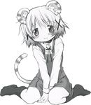  absurdres animal_ears aoki_ume blush greyscale hair_ornament hidamari_sketch highres kemonomimi_mode monochrome official_art scan school_uniform sitting sketch smile solo tail tiger tiger_ears tiger_tail x_hair_ornament yuno 