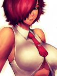  blue_eyes breasts fumio_(rsqkr) hair_over_one_eye large_breasts light_smile lips necktie red_hair short_hair solo the_king_of_fighters underboob upper_body vanessa_(king_of_fighters) 
