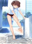  aihara_nana barefoot brown_eyes brown_hair buruma feet kimi_kiss non-web_source short_hair solo twintails washing 