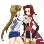  bad_id bad_pixiv_id breasts brown_hair choker cleavage elbow_gloves eye_contact gloves izayoi_aki kinkan large_breasts looking_at_another miniskirt multiple_girls pencil_skirt red_hair skirt tenjouin_asuka thighhighs yellow_eyes yuu-gi-ou yuu-gi-ou_5d's yuu-gi-ou_gx 