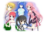  arin black_hair blonde_hair blue_hair cecilia_(pangya) closed_eyes green_eyes hana_(pangya) hat kooh long_hair lucia_(pangya) multiple_girls pangya pink_hair ponytail rai_kirin red_eyes ribbon skirt twintails 