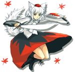  animal_ears hat inubashiri_momiji leaf shield short_hair solo sword tail tetsu_(kimuchi) tokin_hat touhou weapon white_hair wolf_ears wolf_tail 