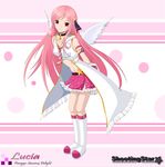  angel_wings long_hair lucia_(pangya) md5_mismatch miicha pangya pink_hair red_eyes ribbon skirt solo star wings 