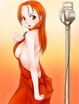  back bad_id bad_pixiv_id breasts butt_crack dress halter_top halterneck large_breasts long_hair microphone microphone_stand minna-dietlinde_wilcke orange_hair red_eyes ribs scharfschutze sideboob solo strike_witches world_witches_series 
