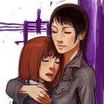  brown_hair closed_eyes copyright_request hug ikeda_(cpt) multiple_girls red_hair short_hair yuri 