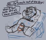 anthro armpit_hair bear ben_bigger body_hair chest_hair circumcised fruitgator genitals hi_res lying male mammal mihoyo nude nude_anthro overweight overweight_anthro overweight_male penis scar sketch solo speech_bubble text zenless_zone_zero