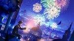  1boy absurdres aerial_fireworks aiguillette architecture black_hair black_pants black_shirt building cityscape commentary_request dome epaulettes expressionless falling_petals feet_out_of_frame fireworks from_side hand_up highres long_sleeves makoron117117 male_focus night night_sky original outdoors pants parted_lips petals scenery shirt short_hair sitting sky spire star_(sky) starry_sky very_short_hair 