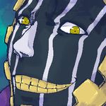  1boy bleach bleach:_the_thousand-year_blood_war close-up grin kurotsuchi_mayuri looking_at_viewer lowres male male_focus smile solo striped teeth yellow_eyes 