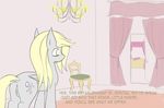  bedroom blonde_hair cutie_mark derpy_hooves_(mlp) dialog english_text equine female feral friendship_is_magic hair horse inside mammal my_little_pony pegasus pussy solo text v-invidia wings yellow_eyes 