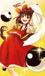  akanasu bow brown_hair detached_sleeves hair_bow hair_tubes hakurei_reimu long_hair smile solo touhou yin_yang 