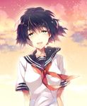  alternate_costume black_hair blue_eyes kuroemon looking_at_viewer school_uniform serafuku shiina_mayuri short_hair solo steins;gate tears 