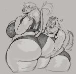  anthro big_breasts big_butt bovid bovine bra breasts butt canid canine canis cattle clothing domestic_dog duo emma_(quietlurker) eyes_closed fangs female female/female fingers fur hair hair_over_eyes hi_res huge_breasts huge_butt humanoid_hands jezzlen lingerie mammal millie_(jezzlen) panties smile tail teeth underwear 
