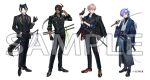  4boys :d alternate_costume alternate_hair_length alternate_hairstyle animal_ears aragami_oga arm_at_side belt belt_buckle black_belt black_boots black_choker black_gloves black_hair black_jacket black_necktie black_pants black_sash black_shirt black_shoes black_socks black_suit black_vest blue_hair blue_haori blue_jacket blue_kimono blue_shirt boots brown_shoes buckle chest_harness choker clenched_hand closed_mouth collar_chain_(jewelry) collared_shirt copyright_notice cross-laced_shoes curtained_hair dark-skinned_male dark_skin demon_horns dragon_print dragon_tattoo dress_pants dress_shoes earrings eyepatch finger_on_trigger floral_print full_body gloves gradient_clothes gradient_kimono green_eyes green_ribbon grin gun hair_between_eyes hair_down hair_ornament hair_over_one_eye half_gloves hand_in_pocket hand_up handgun hands_up haori harness hitodama holding holding_gun holding_sword holding_weapon holostars horns jackal_boy jackal_ears jackal_tail jacket jacket_on_shoulders japanese_clothes jewelry jinkei kageyama_shien katana kimono lace-up_boots lapels lineup long_hair long_sleeves looking_at_viewer looking_to_the_side low_ponytail male_focus minase_rio multicolored_hair multiple_boys multiple_swords neck_tattoo necktie notched_lapels o-ring o-ring_harness official_art open_clothes open_collar open_jacket over_shoulder pants parted_bangs partially_fingerless_gloves pink_hair pink_ribbon ponytail print_necktie print_shirt purple_eyes purple_hair purple_ribbon purple_shirt red_jacket ribbon rikka_(holostars) sample_watermark sash sharp_teeth sheath sheathed shirt shirt_under_kimono shoes short_hair simple_background single_earring single_horn sleeves_rolled_up smile socks standing streaked_hair suit suit_jacket sword sword_over_shoulder tattoo teeth thigh_strap turtleneck turtleneck_shirt two-sided_fabric two-sided_jacket two-tone_hair v-shaped_eyebrows vest virtual_youtuber waist_sash watermark weapon weapon_over_shoulder white_background white_hair white_kimono x_hair_ornament yakuza yellow_eyes 