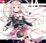  ahoge bare_shoulders blue_eyes braid ia_(vocaloid) ioeri long_hair looking_at_viewer off_shoulder open_mouth pink_hair single_thighhigh skirt solo thigh_strap thighhighs twin_braids vocaloid 