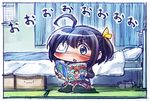  ahoge bed bedroom black_hair black_legwear blush book book_focus chibi chuunibyou_demo_koi_ga_shitai! eyepatch female_pervert hair_ribbon indoors one_side_up open_mouth pervert plaid plaid_skirt pornography reading ribbon sakino_shingetsu school_uniform short_hair sitting skirt solo takanashi_rikka thighhighs traditional_media wariza 