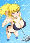  1girl bikini blonde_hair breasts fish from_above harpoon kawanuma_uotsuri large_breasts solo swimsuit 