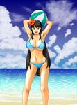  1girl ball beach bikini breasts kawanuma_uotsuri large_breasts looking_at_viewer ocean solo swimsuit 
