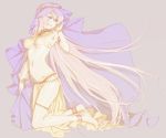  anklet barefoot blue_eyes full_body jewelry long_hair looking_away mamama megurine_luka midriff navel pink_hair simple_background solo veil vocaloid 
