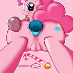  anal anal_insertion anal_penetration anus blue_eyes blush candy cutie_mark equine female feral friendship_is_magic horse improvised_dildo insertion looking_at_viewer looking_back mammal my_little_pony penetration pink_theme pinkie_pie_(mlp) pinkieinprivate plain_background pony presenting pussy solo tongue 