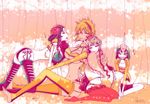  4girls all_fours arrancar back-to-back bleach blonde_hair cyan_sung-sun emilou_apacci facial_mark flower franceska_mila_rose hair_flower hair_ornament hanaco_(hanacoto-ba) horn long_hair multiple_girls panties short_hair sitting smile smirk thighhighs tier_harribel underwear 