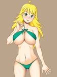  1girl blonde_hair breasts green_eyes hoshii_miki idolmaster kawanuma_uotsuri large_breasts smile solo swimsuit underboob 