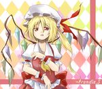  atsumi_haru blonde_hair character_name flandre_scarlet hat looking_at_viewer red_eyes smile solo touhou wings 