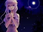  bare_shoulders blue_eyes hands_clasped highres long_hair looking_at_viewer moon night oumi_sanaka outdoors own_hands_together purple_hair short_hair_with_long_locks sidelocks solo upper_body vocaloid voiceroid wallpaper yuzuki_yukari 