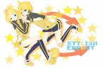  1girl bad_id bad_pixiv_id bandaid blonde_hair blue_eyes brother_and_sister hair_ornament hairclip headset jacket kagamine_len kagamine_rin looking_at_viewer one_eye_closed project_diva_(series) project_diva_f short_hair siblings smile stylish_energy_(module) twins vocaloid 