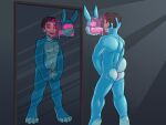 3_fingers 4_toes ambiguous_fluids animal_genitalia animal_penis anthro anus athletic athletic_anthro athletic_male big_gag biped blue_body blue_latex bodysuit bound brown_hair bulge bulge_fondling bunnifyed butt clothing cock_gag countershade_butt countershade_face countershade_feet countershade_hands countershade_tail countershade_torso countershading dazed digital_media_(artwork) digitigrade dipstick_toes dripping drone dronification encasement feet fingers floating_mask fondling front_view gag genitals glistening glistening_body glistening_latex glowing glowing_anus glowing_eyes glowing_gag glowing_hole glowing_visor goo_creature hair half-closed_eyes heart_eyes heart_symbol human human_to_anthro hypnosis hypnotic_mask hypnotic_swirl hypnotic_visor imminent_gag inside knotted_gag lagomorph latex latex_bodysuit latex_clothing latex_creature latex_in_mouth latex_skinsuit leaking leporid light_shafts liquid_latex living_latex living_sex_doll livingcostumes_(artist) looking_at_mirror looking_at_object looking_pleasured male male/male mammal mask mid_transformation mind_control mirror mirror_reflection mouth_held_open narrowed_eyes null_bulge null_bulge_rubbing null_bulge_squeeze open_mouth paws pecs penis rabbit raised_tail rear_view reflection rei98 scut_tail self_fondle shaded short_tail skinsuit smile snout soft_shading solo species_transformation standing suiting tail tendrils thick_fingers tight_clothing toes tongue tongue_out toyholes toymaw toysuit transformation