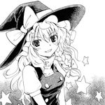  :&lt; braid greyscale hat kabaji kirisame_marisa looking_at_viewer monochrome side_braid smile solo touhou upper_body witch_hat 