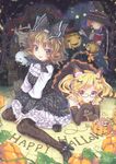  :d animal_ears ascot bandages black_legwear blonde_hair blue_eyes book bow brown_hair candy candy_cane cat_ears cat_tail dress elbow_gloves food frills gathers glasses gloves hair_bow halloween happy_halloween hat highres holding holding_book holding_pencil jack-o'-lantern light_particles lolita_fashion lollipop looking_at_viewer lying mary_janes multiple_girls north_abyssor on_stomach open_book open_mouth original pantyhose pencil print_dress red_eyes ribbon ribbon-trimmed_gloves ribbon_trim shoes short_hair sitting smile star swirl_lollipop tail tail_ribbon twintails wings witch_hat 