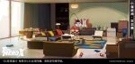  anime_screenshot book book_stack box cardboard_box ceiling_light chair chinese_commentary chinese_text commentary_request copyright_logo couch curtains highres indoors lamp living_room logo lounge_chair no_humans official_art official_wallpaper rug scenery table tile_floor tiles to_be_hero to_be_hero_x translation_request window 